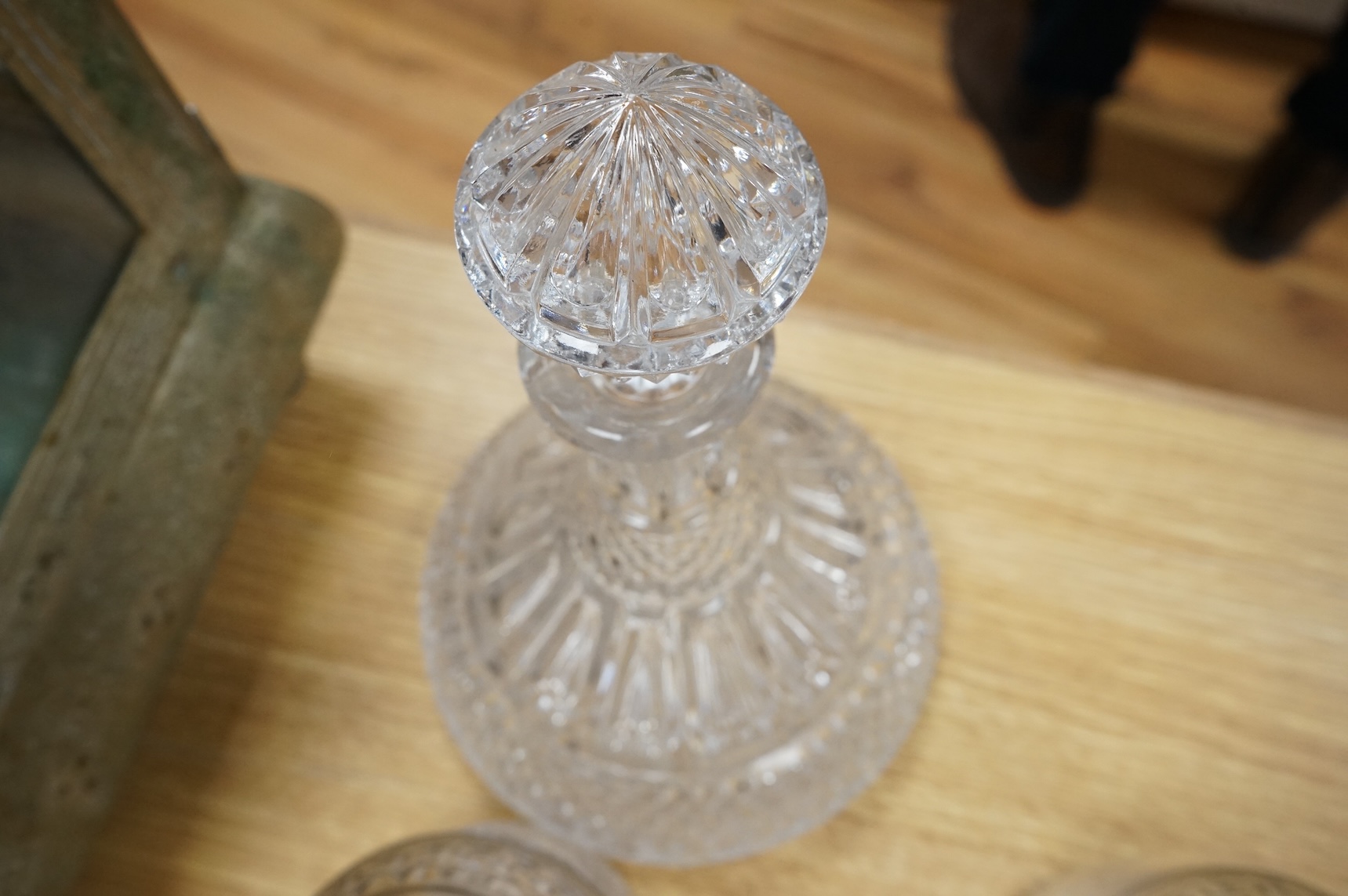A collection of Regency and later glass decanters and stoppers, tallest 31cm